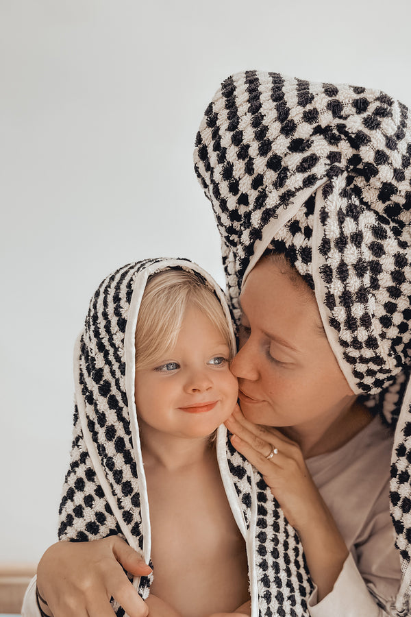 Mummy & Me Bath Set - Black & White Pompom Towels - Miss April Towels