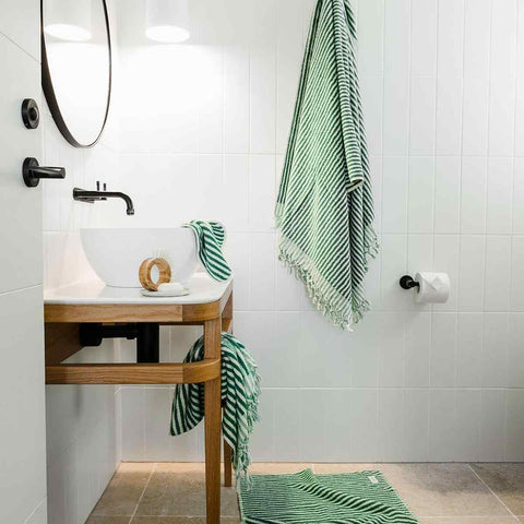 Turkish Cotton Bath Sheet - Green Stripes - Miss April Towels