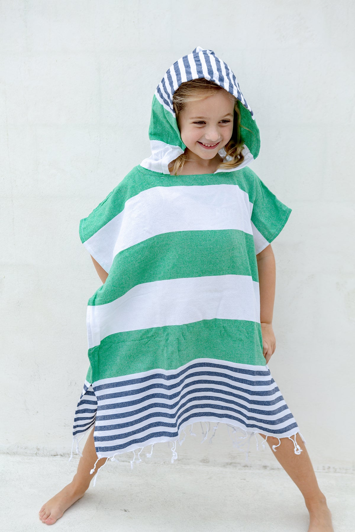 Kids Poncho Towel - Apple Green and Navy– Miss April Towels