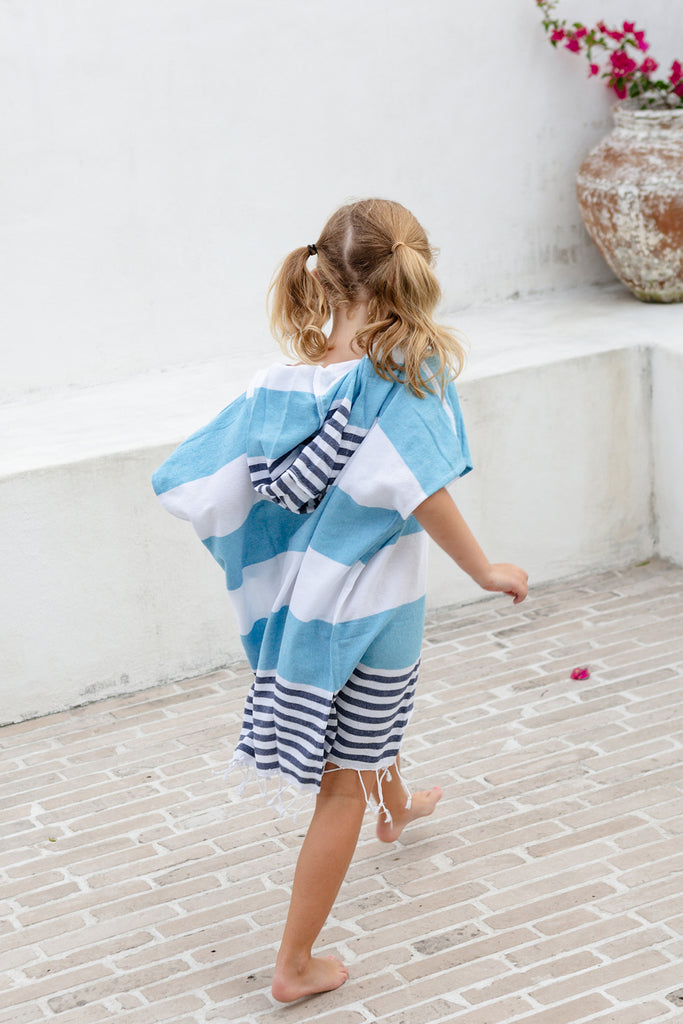 Kids Poncho Towel - Light Blue and Navy - Miss April Towels