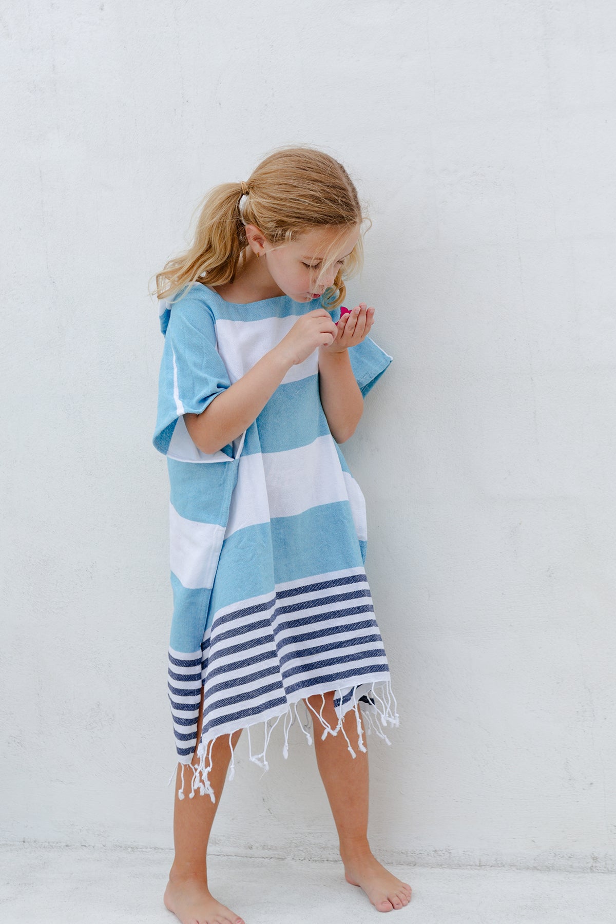 Kids Poncho Towel - Light Blue and Navy– Miss April Towels