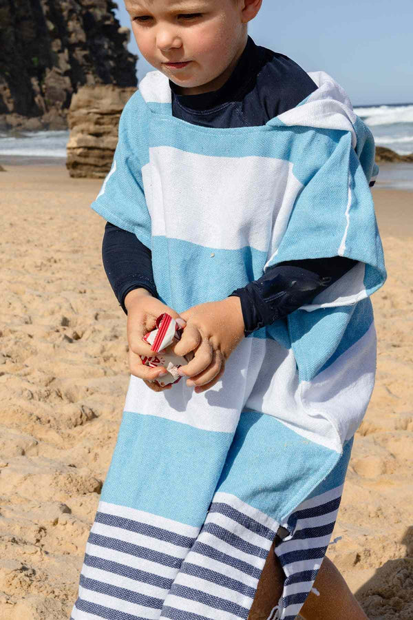 Toddler Poncho Towel - Light Blue and Navy - Miss April Towels