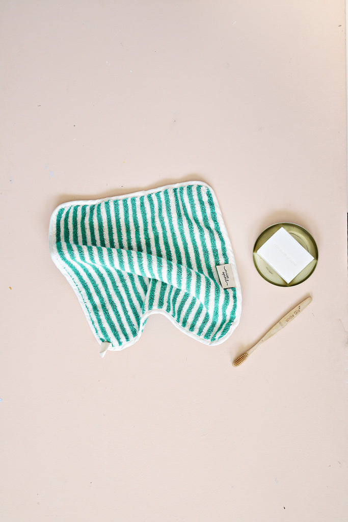 Turkish Cotton Face Washer - Green Stripes (Pack of 2) - Miss April Towels