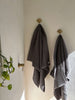 Charcoal waffle textured bathroom towel set with bath mat