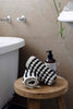 Black and white Turkish cotton bathroom towel set with pompoms