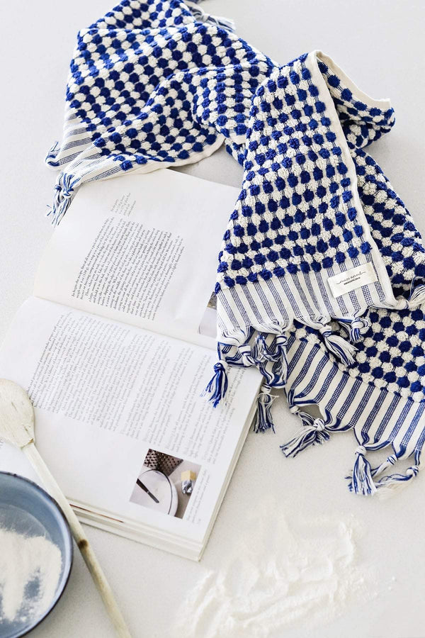 Blue Hand Towel in deep navy and white