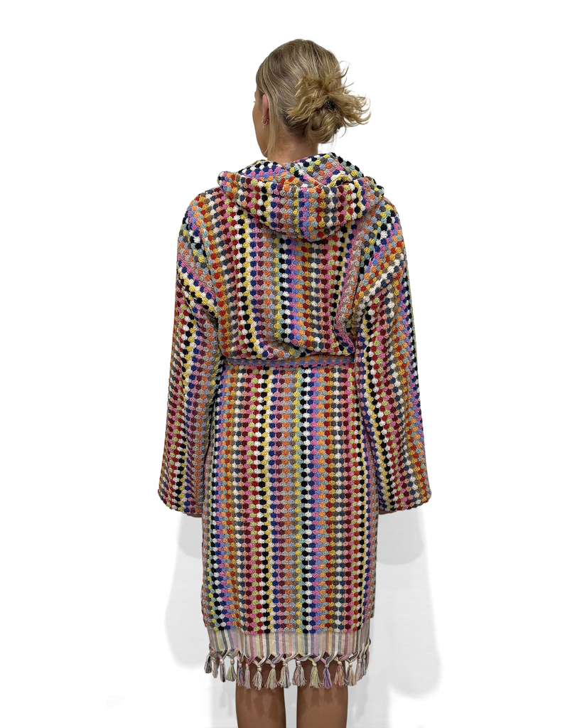 Vibrant candy pompom bathrobe made from Turkish cotton with oversized fit
