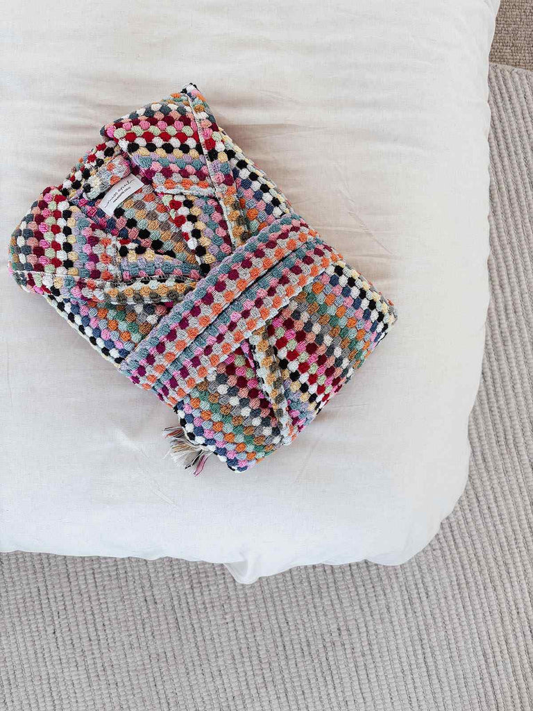 colorful candy pompom turkish cotton bathrobe with belt