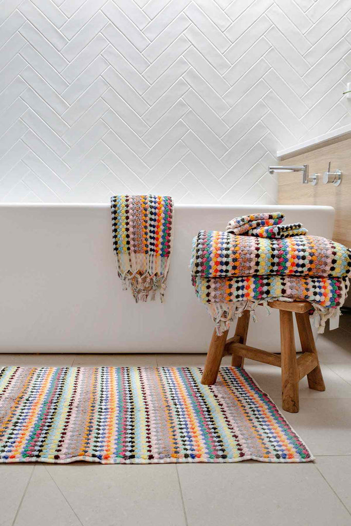 Candy Pompom Bathroom Set vibrant colourful Turkish cotton towels with pompoms