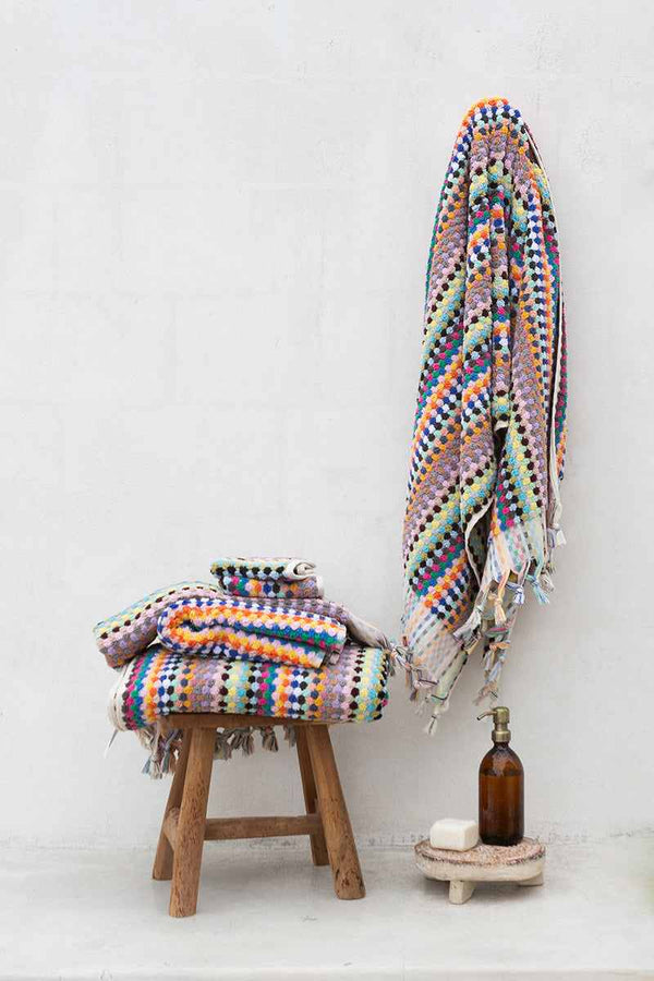 Candy Pompom Bathroom Set vibrant Turkish cotton towels with pompom accents
