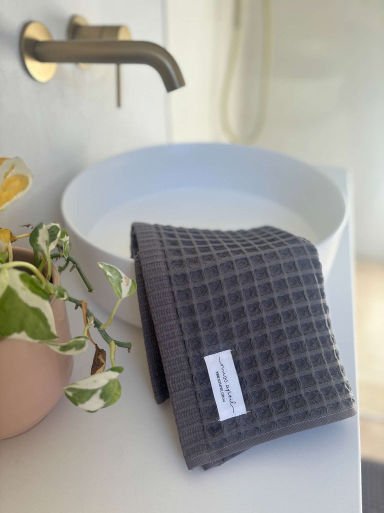 Charcoal waffle weave Turkish cotton bathroom towel set