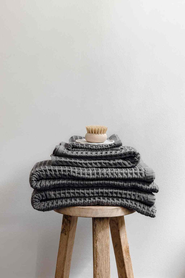 Charcoal waffle textured Turkish cotton bathroom towel set