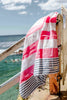 Pink and denim blue flamenco Turkish towel with tassels