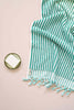 green stripe hand towel made of textured turkish cotton