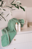 Green stripe hooded baby towel made from Turkish cotton