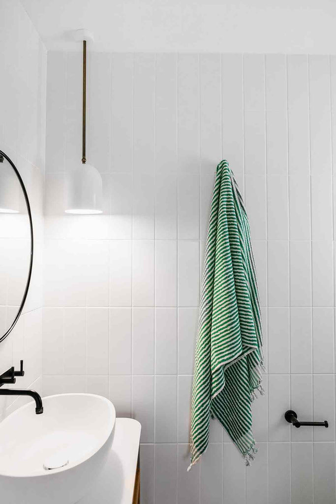 Green Stripes Bathroom Set with bath mat and hand towel