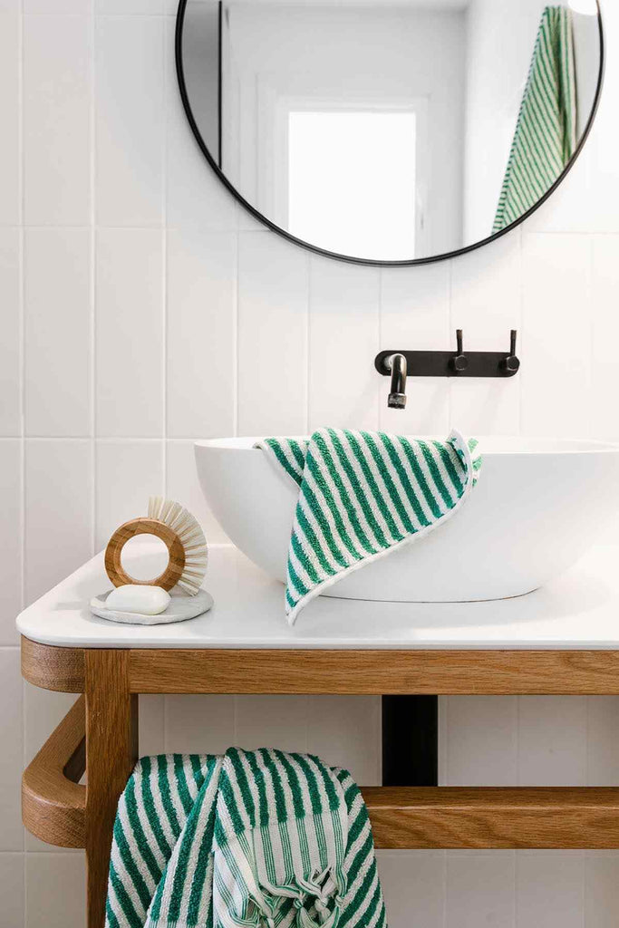 Green Stripes Bathroom set with bath mat