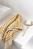 Mustard yellow Turkish cotton bathroom towel set with pompom details