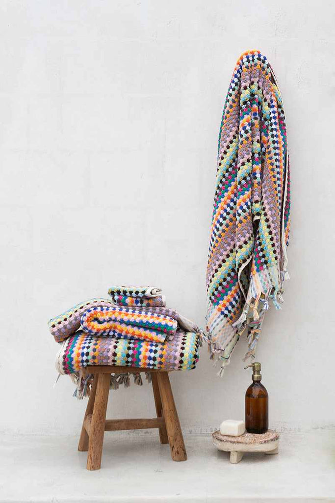 Pompom Turkish Cotton Bath Mat in vibrant candy colours with artisan details