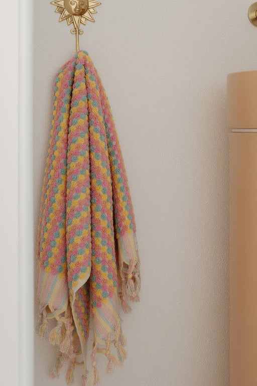 Pastel sorbet pompom Turkish cotton hand towel