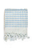 Pale blue Turkish cotton hand towel with white pompoms