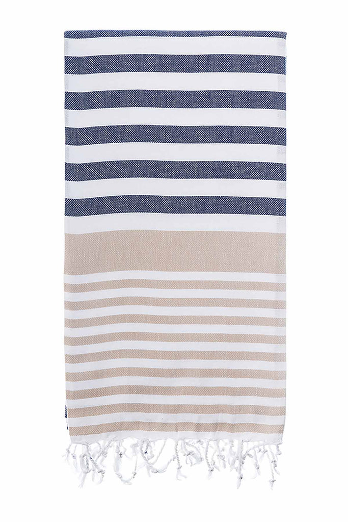 Flamenco Turkish Towel - Navy and Beige - Miss April Towels