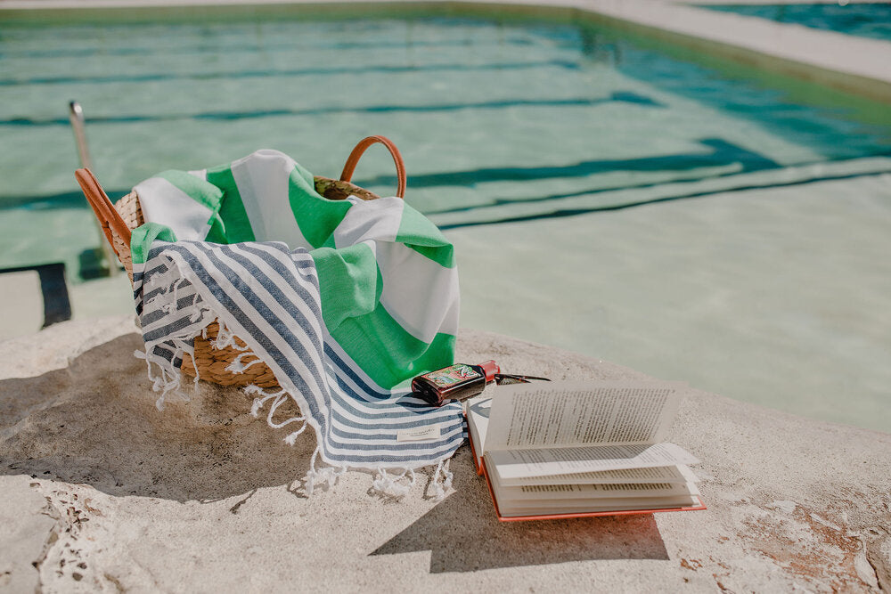 Flamenco Turkish Towel - Apple Green and Navy - Miss April Towels