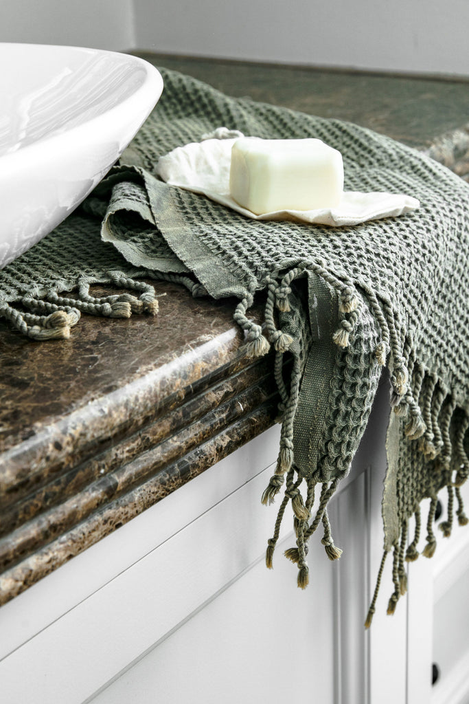 Waffle Turkish Hand Towel - Khaki Green - Miss April Towels