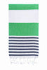Apple green navy striped flamenco Turkish towel with fringes