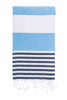 Light blue and navy striped Flamenco Turkish towel with tassels