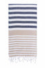 Navy and beige Flamenco Turkish cotton towel with stripes and tassels