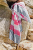 Flamenco Turkish towel pink denim blue striped cotton beach towel with fringes
