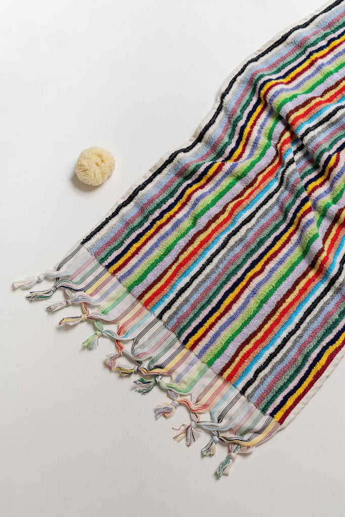 Multicolour vivid lines Turkish cotton bathroom towel with tassels