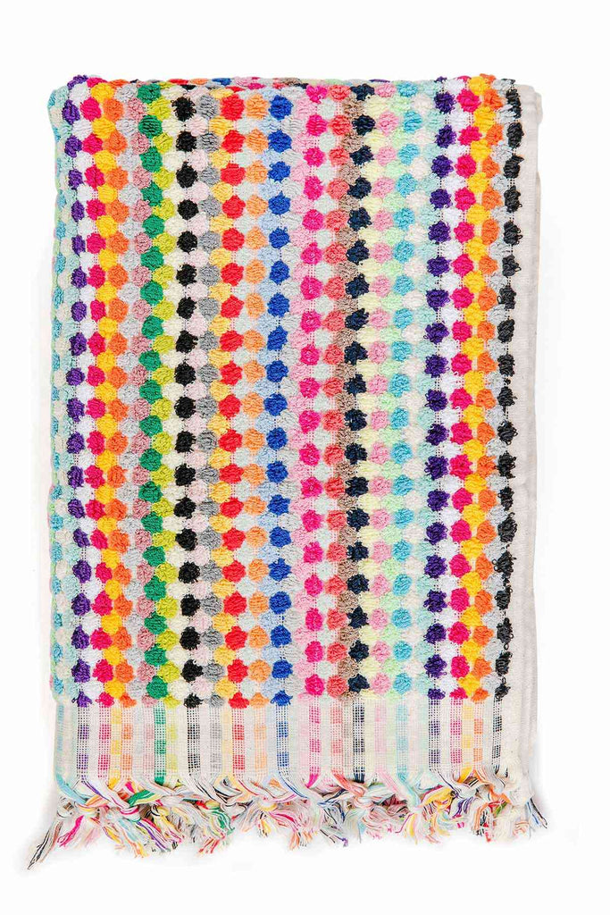 Colourful pompoms and tassels Turkish cotton bath sheet towel