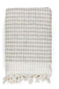 Pale grey pompom Turkish cotton bath sheet with textured pattern and fringed edges