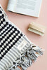 Black and white pompom Turkish cotton hand towel with hand-twisted tassels