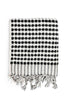 Black and white pompom Turkish cotton hand towel with hand-twisted tassels