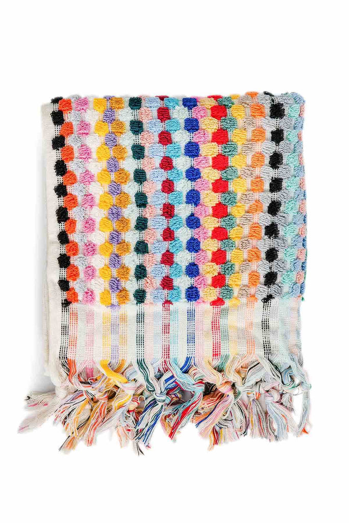 Colorful pompom Turkish cotton hand towel with tassels