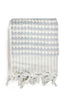 Pale grey pompom Turkish cotton hand towel with textured finish and fringes