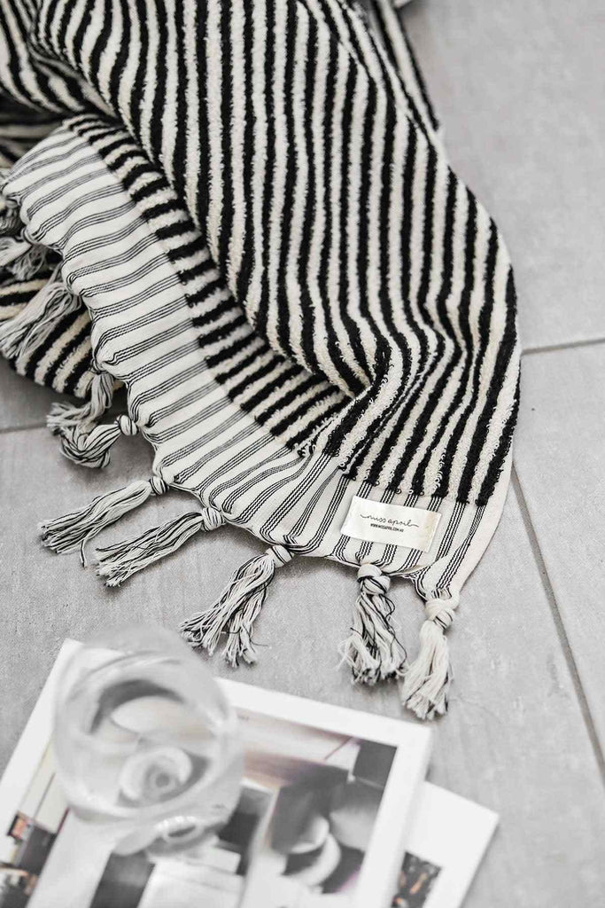 Black and white striped Turkish cotton bath sheet Albatross